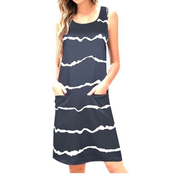 Summer Beach Gray and White Sleeveless Dress - Picture 1 of 7